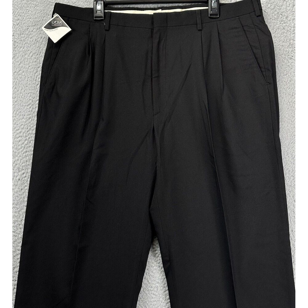 Haggar Pants Mens 40X30 Black Lycra Dress Straight Doubled Pleated Stretch NEW
